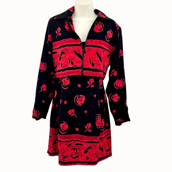 MEZMERIZE GOLD USA BLACK & RED ROSE PRINT SLEEVELESS DRESS W/ CROPPED JACKET - S - Picture 2 of 10